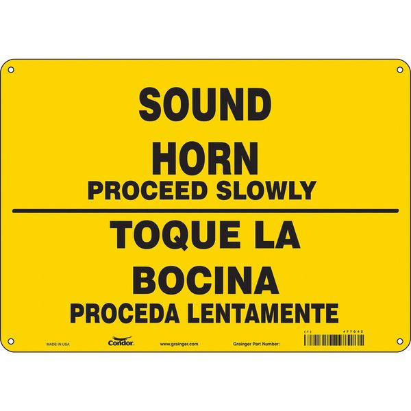 Safety Sign, 10 in H, 14 in W, Aluminum, Horizontal Rectangle, English, Spanish, 477G42