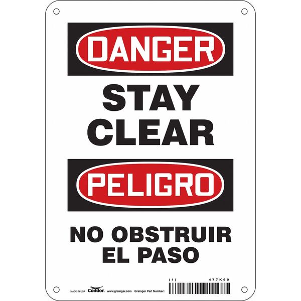 Safety Sign, 10 in Height, 7 in Width, Aluminum, Horizontal Rectangle, English, Spanish, 477K60