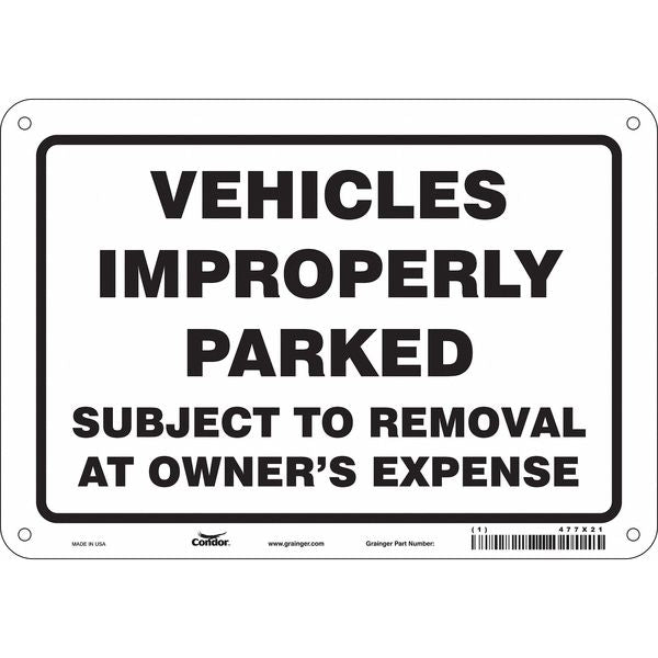 Improperly Parked Vehicles Sign, 7