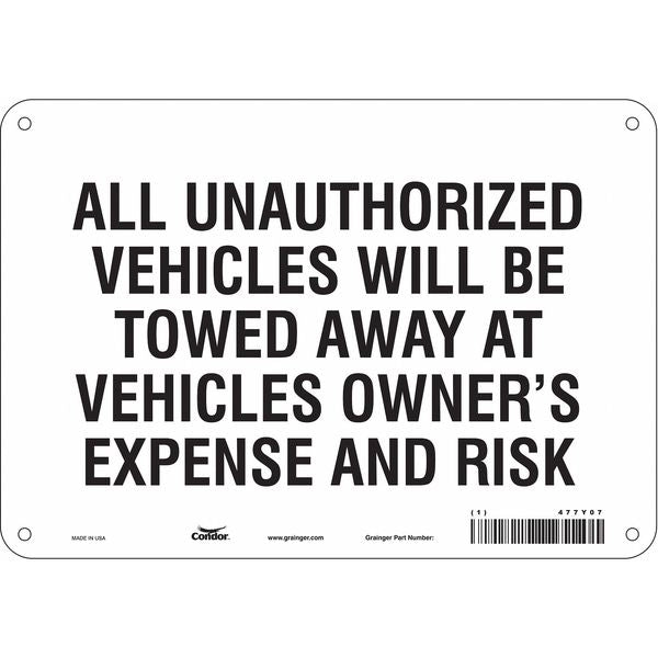 Illegal & Unauthorized Vehicles Will Be Towed Parking Sign, 7 in Height, 10 in Width, Aluminum