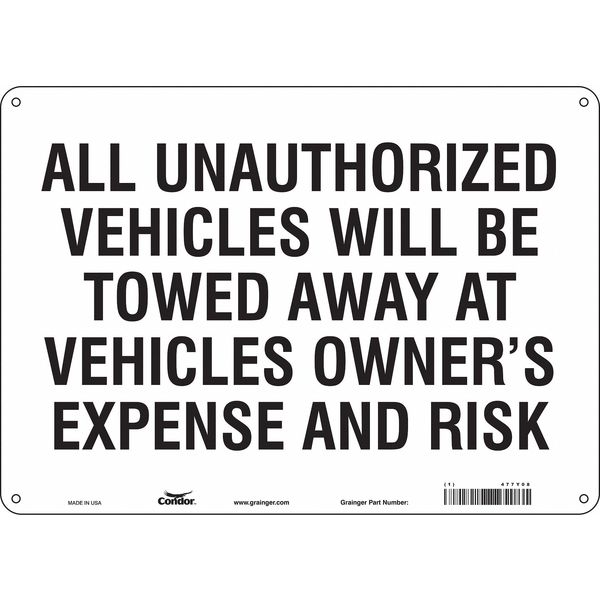 Illegal & Unauthorized Vehicles Will Be Towed Parking Sign, 10 in Height, 14 in Width, Aluminum