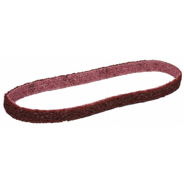 Sanding Belt, 3/8 in W, 18 in L, Coated/Non-Woven Blend, Aluminum Oxide, Medium, SC-BS, Maroon
