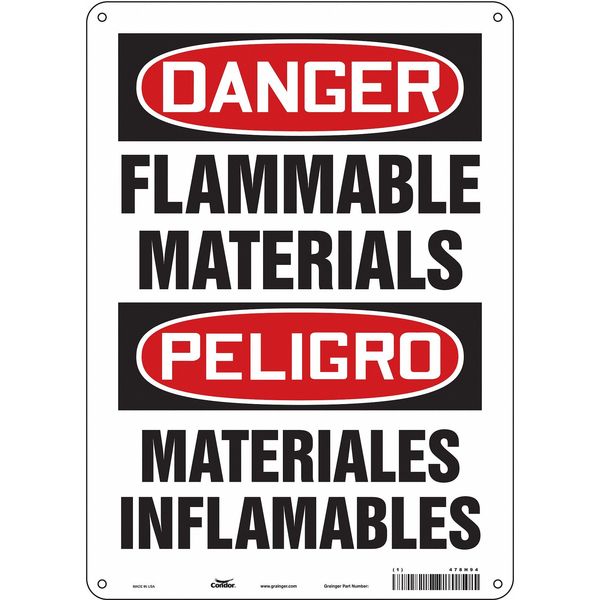 Safety Sign, 14 in Height, 10 in Width, Aluminum, Vertical Rectangle, English, Spanish, 478H94