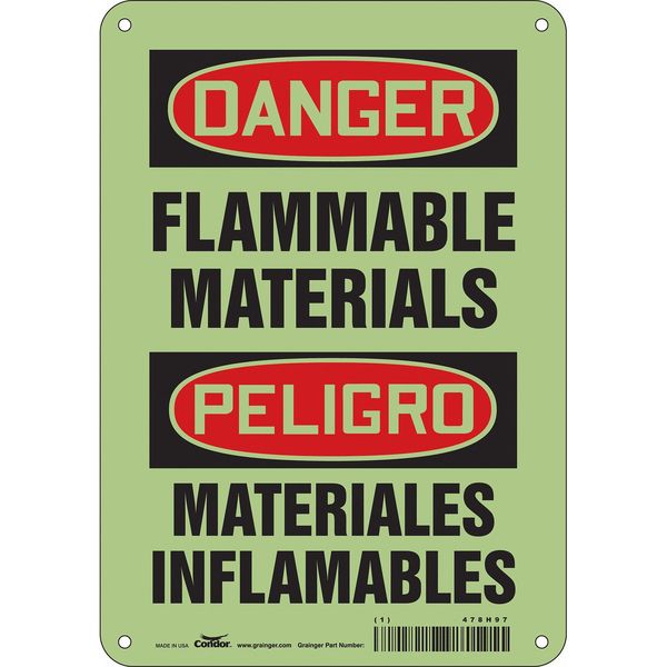 Danger Sign, 10 in Height, 7 in Width, Polyethylene, Horizontal Rectangle, English, Spanish