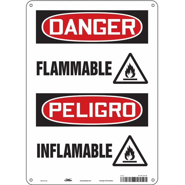 Safety Sign, 14 in Height, 10 in Width, Aluminum, Vertical Rectangle, English, Spanish, 478J44