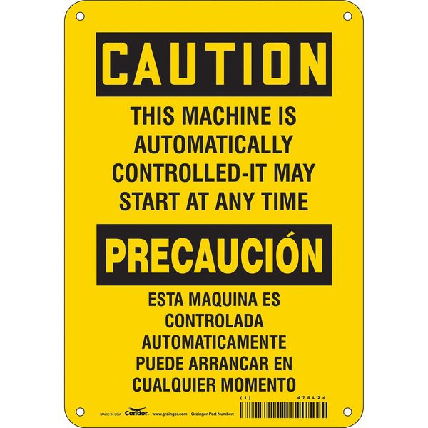 Safety Sign, 10 in Height, 7 in Width, Aluminum, Horizontal Rectangle, English, Spanish, 478L24