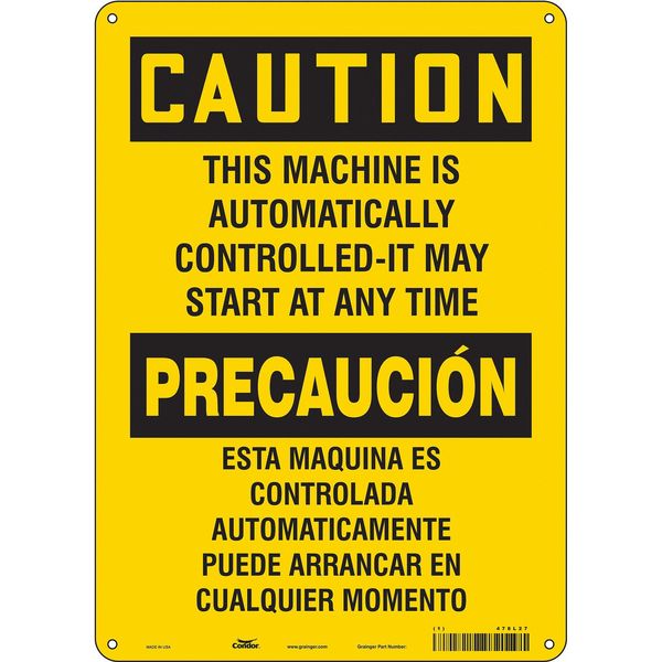 Safety Sign, 14 in Height, 10 in Width, Polyethylene, Vertical Rectangle, English, Spanish, 478L27