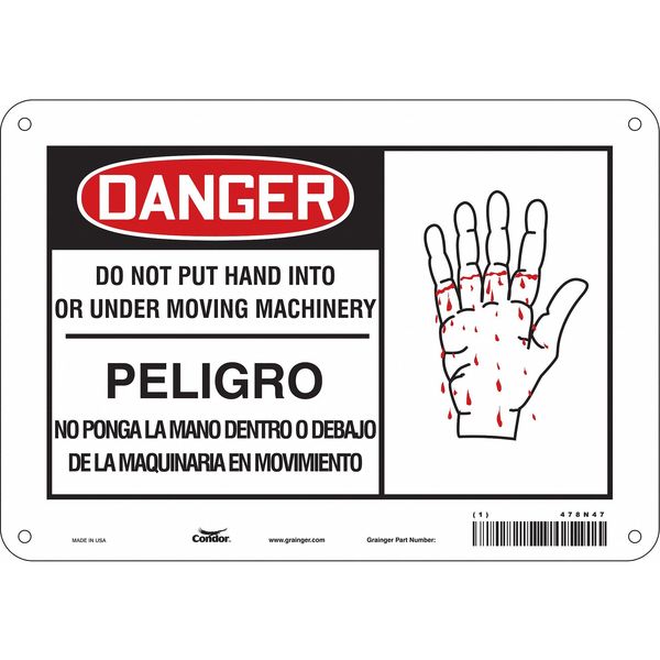 Safety Sign, 7 in Height, 10 in Width, Aluminum, Vertical Rectangle, English, Spanish, 478N47