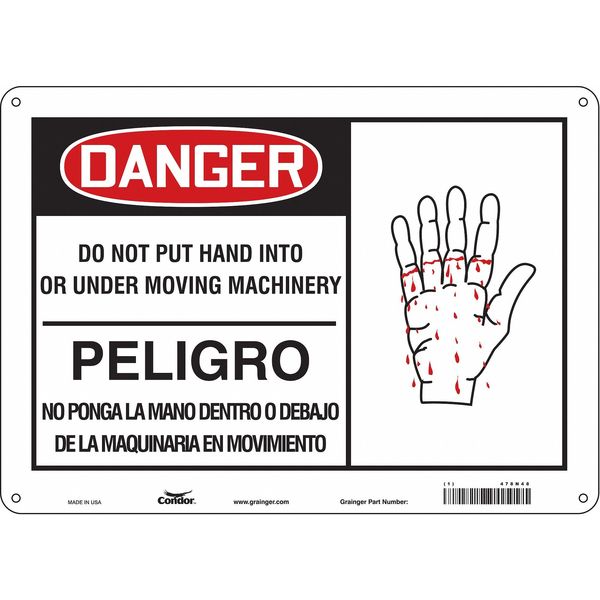 Safety Sign, 10 in Height, 14 in Width, Aluminum, Horizontal Rectangle, English, Spanish, 478N48