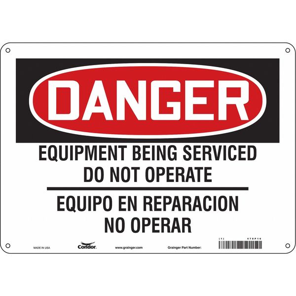 Safety Sign, 10 in Height, 14 in Width, Aluminum, Horizontal Rectangle, English, Spanish, 478P16