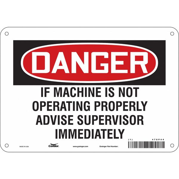 Safety Sign, 7 in Height, 10 in Width, Aluminum, Vertical Rectangle, English, 478P44