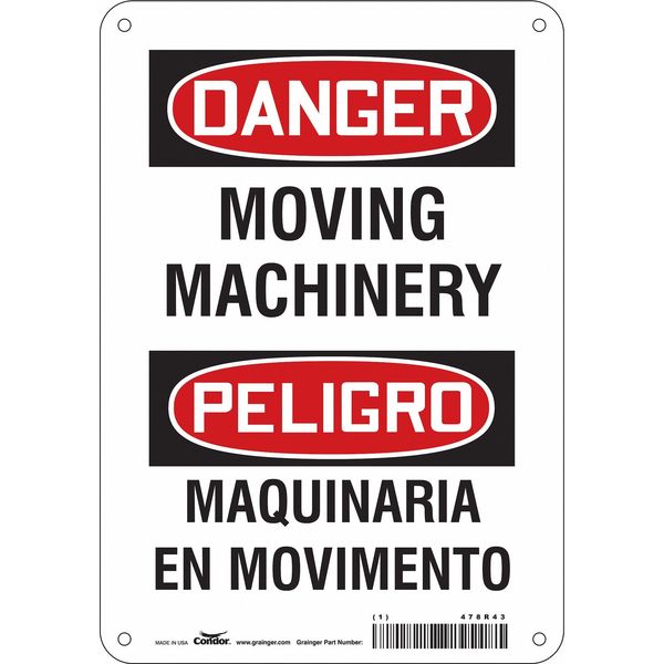 Safety Sign, 10 in Height, 7 in Width, Aluminum, Horizontal Rectangle, English, Spanish, 478R43
