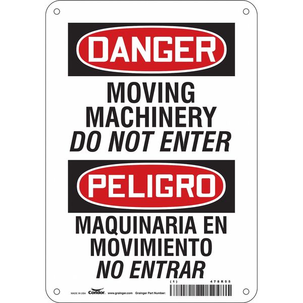 Safety Sign, 10 in Height, 7 in Width, Aluminum, Horizontal Rectangle, English, Spanish, 478R55