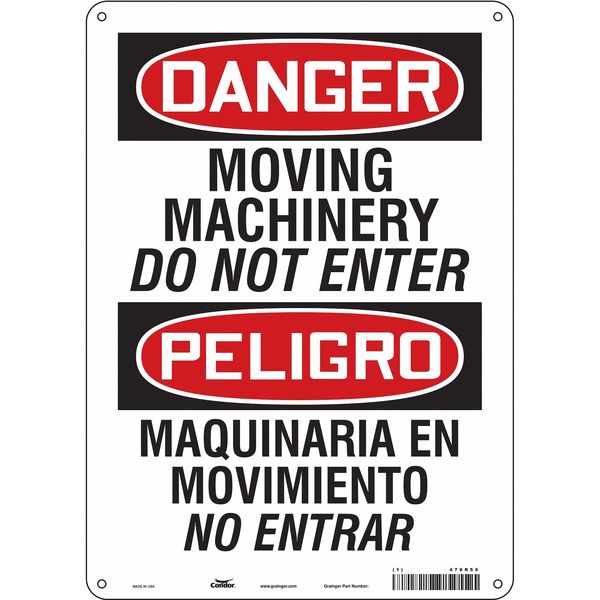 Safety Sign, 14 in Height, 10 in Width, Aluminum, Vertical Rectangle, English, Spanish, 478R56