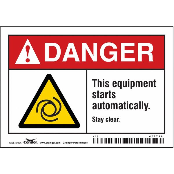Safety Sign, 3 1/2 in Height, 5 in Width, Vinyl, Horizontal Rectangle, English, 478T96