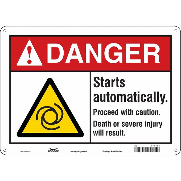 Safety Sign, 10 in Height, 14 in Width, Aluminum, Horizontal Rectangle, English, 478T24