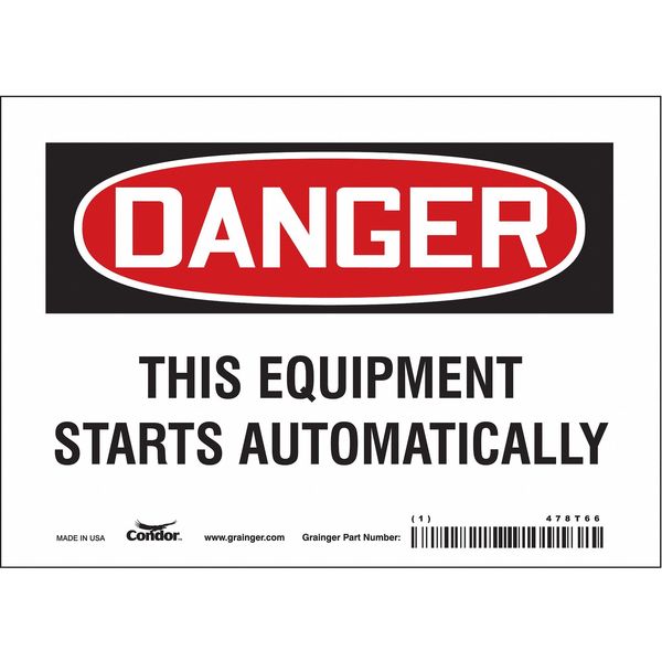 Safety Sign, 5 in Height, 7 in Width, Vinyl, Horizontal Rectangle, English, 478T66