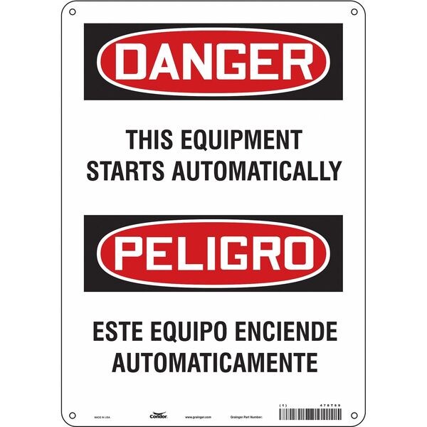 Safety Sign, 14 in Height, 10 in Width, Aluminum, Vertical Rectangle, English, Spanish, 478T69