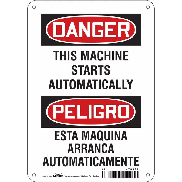 Safety Sign, 14 in Height, 10 in Width, Aluminum, Vertical Rectangle, English, Spanish, 478U38