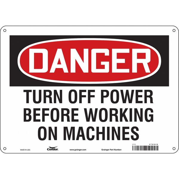Safety Sign, 10 in Height, 14 in Width, Aluminum, Horizontal Rectangle, English, 478U48