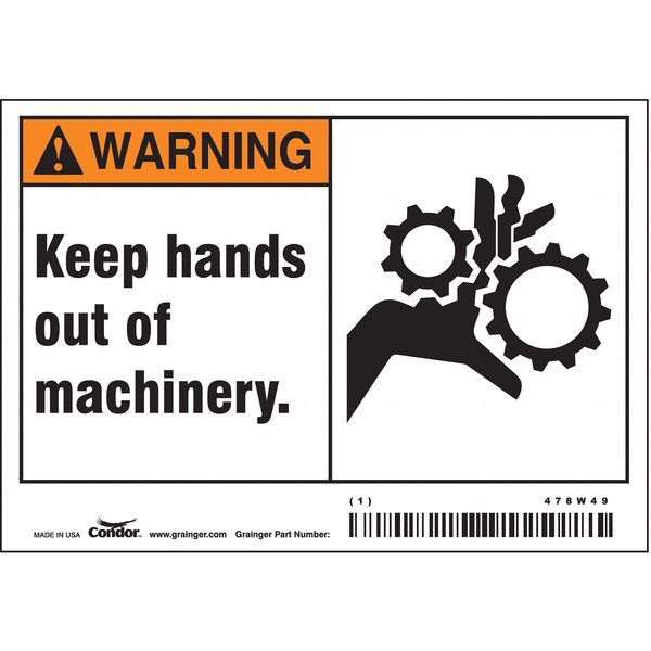Safety Sign, 3 1/2 in Height, 5 in Width, Vinyl, Horizontal Rectangle, English, 478W49