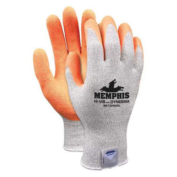 Hi-Vis Cut Resistant Coated Gloves, A2 Cut Level, Latex, S, 1 PR
