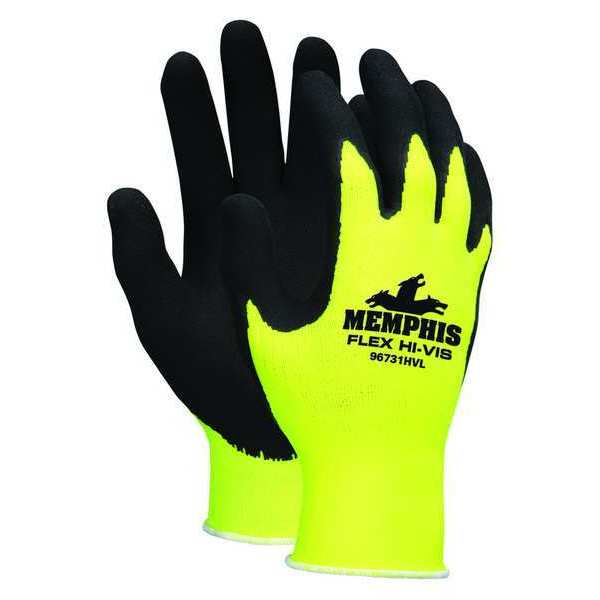 Foam Latex Hi-Vis Coated Gloves, Palm Coverage, Yellow, L, PR