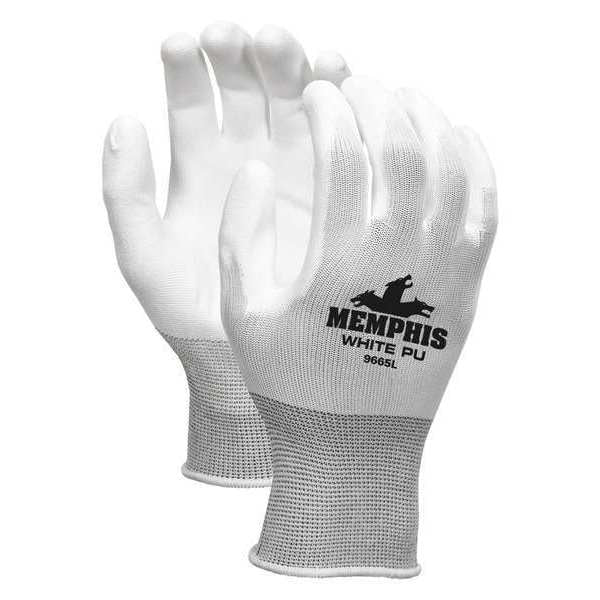 Polyurethane Coated Gloves, Palm Coverage, White, M, PR