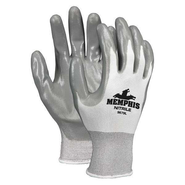 Nitrile Coated Gloves, Palm Coverage, White/Gray, M, PR
