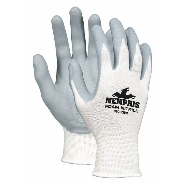 Nitrile Coated Gloves, Palm Coverage, White/Gray, L, 12PK