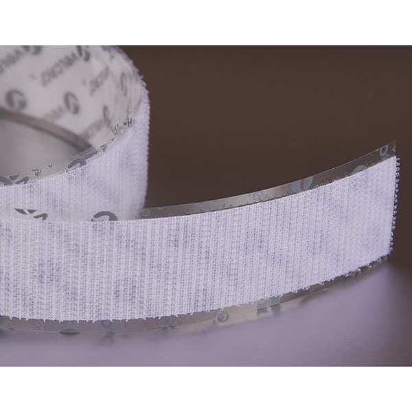 Reclosable Fastener, Rubber Adhesive, 75 ft, 1 in Wd, White