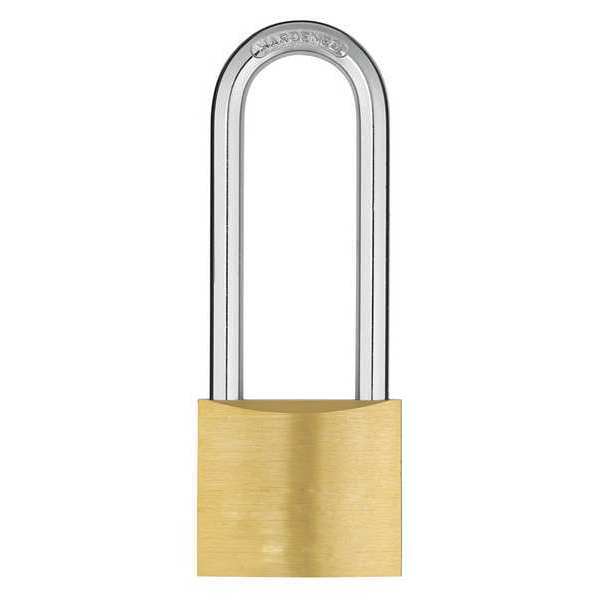 Padlock, Keyed Different, Long Shackle, Rectangular Brass Body, Hardened Steel Shackle, 15/16 in W