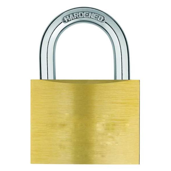 Padlock, Keyed Different, Standard Shackle, Rectangular Brass Body, Hardened Steel Shackle, 1 in W