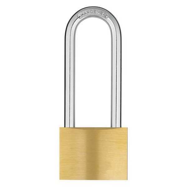 Padlock, Keyed Different, Long Shackle, Rectangular Brass Body, Hardened Steel Shackle, 1 in W