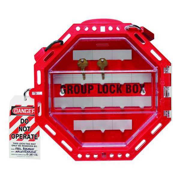 Group Lockout Box, 42 Padlocks, Red, 13in.H