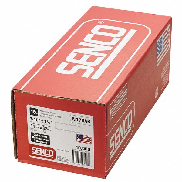 Heavy Duty Staples, 16 ga, Standard Crown, 1-1/2 in Leg L, Steel, 10000 PK