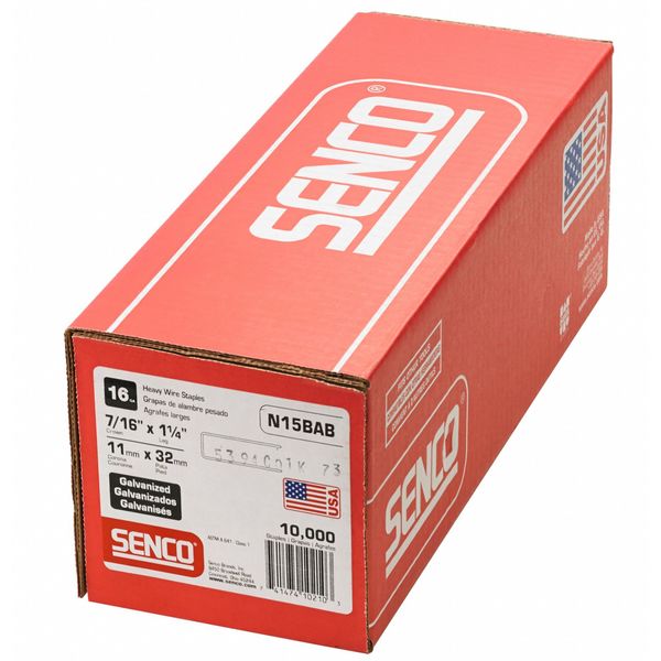 Heavy Duty Staples, 16 ga, Standard Crown, 1-1/4 in Leg L, Steel, 10000 PK