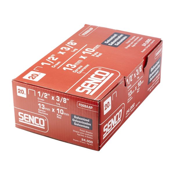 Staples, 20 ga, Standard Crown, 3/8 in Leg L, Steel, 24000 PK