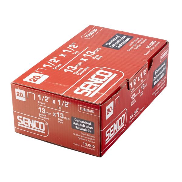 Staples, 20 ga, Standard Crown, 1/2 in Leg L, Steel, 15000 PK