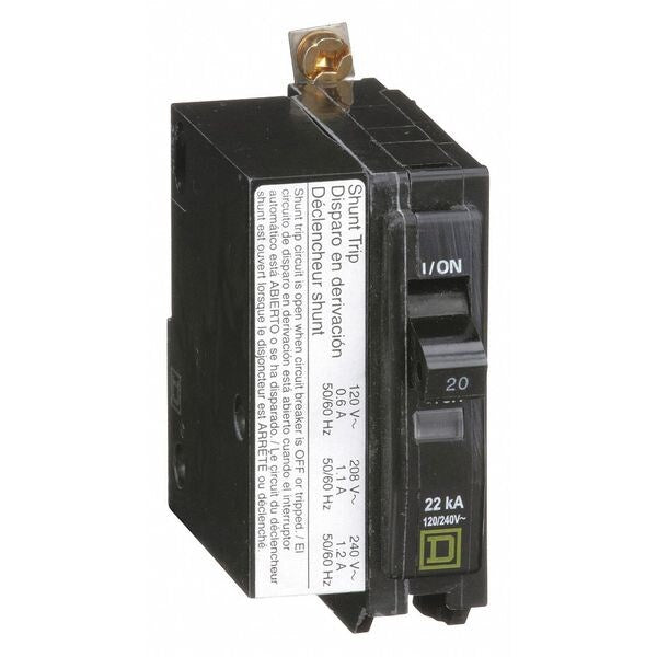 Miniature Circuit Breaker, 20, 120/240VAC, 1 Pole, Bolt-On Mounting Style, QOB Series