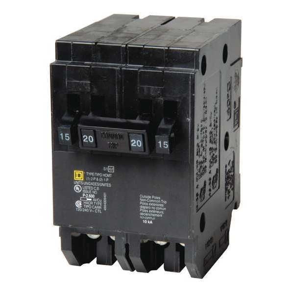 Miniature Circuit Breaker, 15, 120/240VAC, 1, 2 Pole, Plug-In Mounting Style, HOM Series