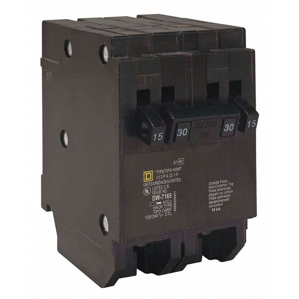 Miniature Circuit Breaker, 15, 120/240VAC, 1, 2 Pole, Plug-In Mounting Style, HOM Series