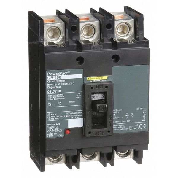 Molded Case Circuit Breaker, 100, 240VAC, 3 Pole, Unit Mount Lug Mounting Style, QB Series