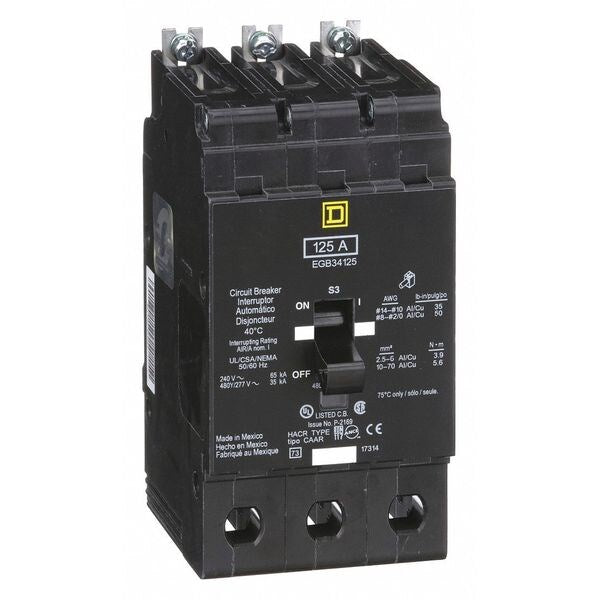 Miniature Circuit Breaker, 125, 277/480VAC, 3 Pole, Bolt-On Mounting Style, EGB Series