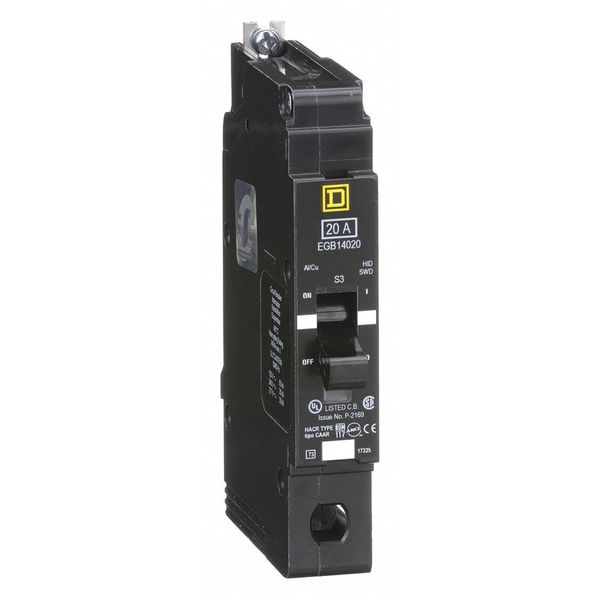 Miniature Circuit Breaker, 20, 277VAC, 1 Pole, Bolt-On Mounting Style, EGB Series
