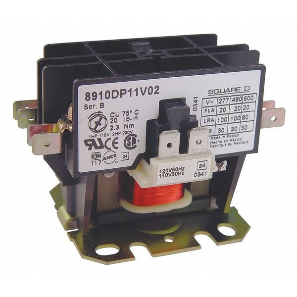 600VAC Definite Purpose Contactor 2P 20A, Number of Poles: 2