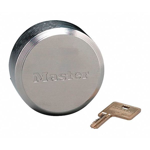 Padlock, Keyed Alike, Hidden Shackle, Round Zinc Die-Cast Body, Boron Shackle, 1 23/32 in W