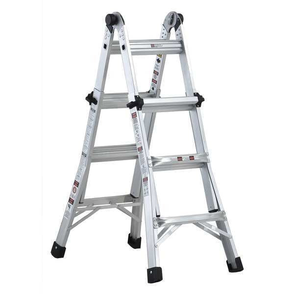 Multipurpose Ladder, Extension, Scaffold, Staircase, Stepladder Configuration, 11 ft, Aluminum