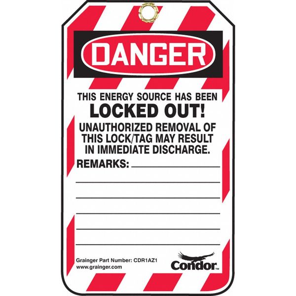 Lockout Tag, 3/8 in. Hole, PK10