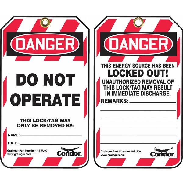 Lockout Tag, 5-3/4in.H, 3/8 in. Hole, PK100
